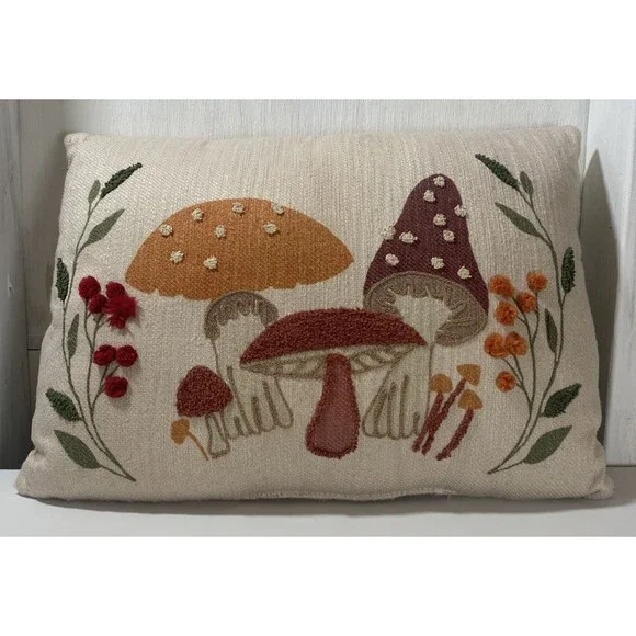 Lux Loom Mushroom Pillow Hand Woven Cotton Shroom Serenity Neutrals 14"x 20" - Picture 2 of 16